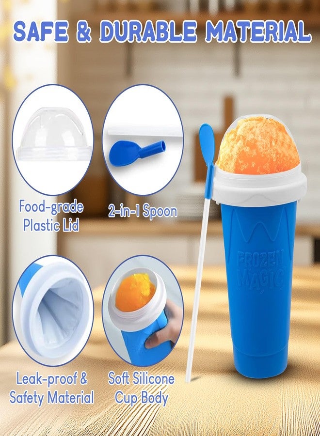 FANS-ONE Slushie Cup, 2 Pack Slushy Maker Cups, DIY Magic Squeeze Cups for Juice Milk Yogurt Make, Portable Double Layer Smoothie Cup with Lid & Straw for Kids Friends Family (Blue+New Pink) - Image 3